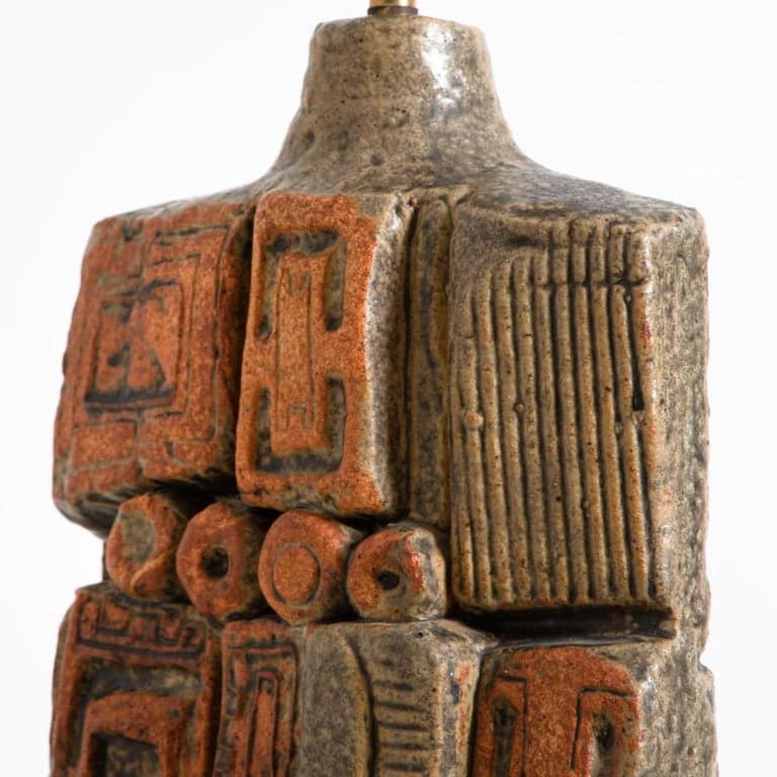 Metal B. Rooke Ceramic Lamp with Custom Made Silk Lampshade René Houben, 1960s For Sale