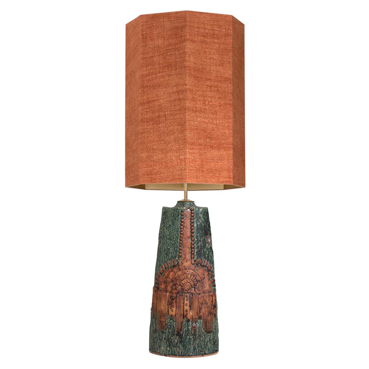 B. Rooke Ceramic Lamp with Custom Made Silk Lampshade René Houben, 1960s