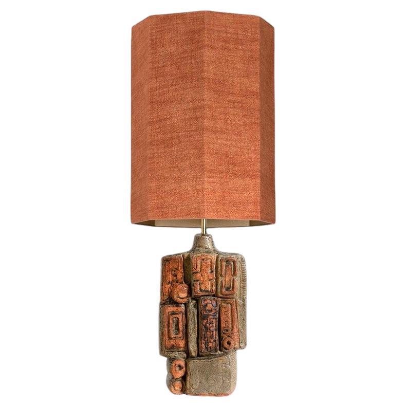B. Rooke Ceramic Lamp with Custom Made Silk Lampshade René Houben, 1960s For Sale