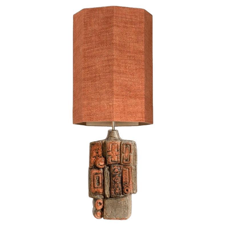 B. Rooke Ceramic Lamp with Custom Made Silk Lampshade René Houben, 1960s