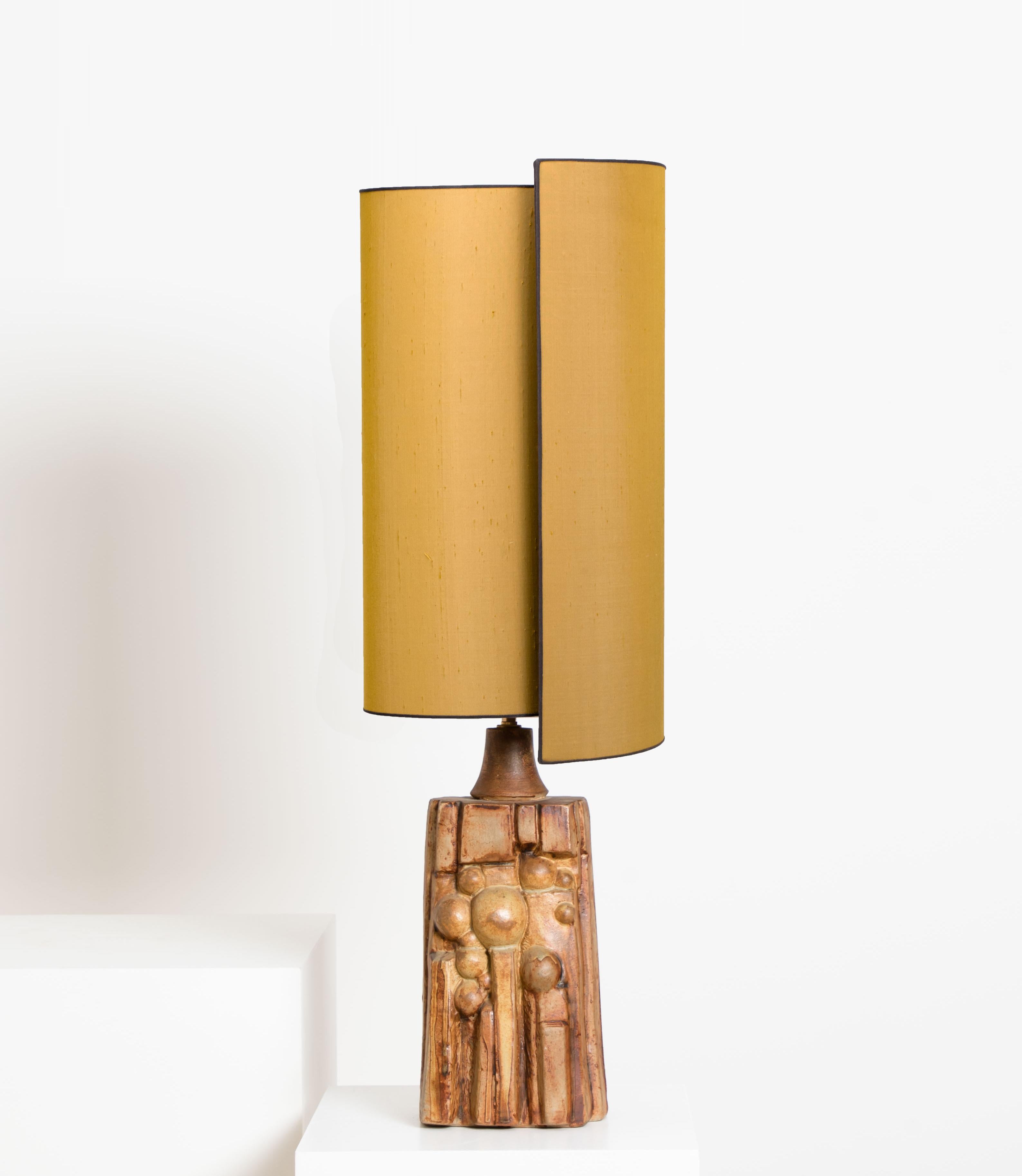 B. Rooke Ceramic Lamp with New Custom Made Silk Lampshade by René Houben, 1960s 3