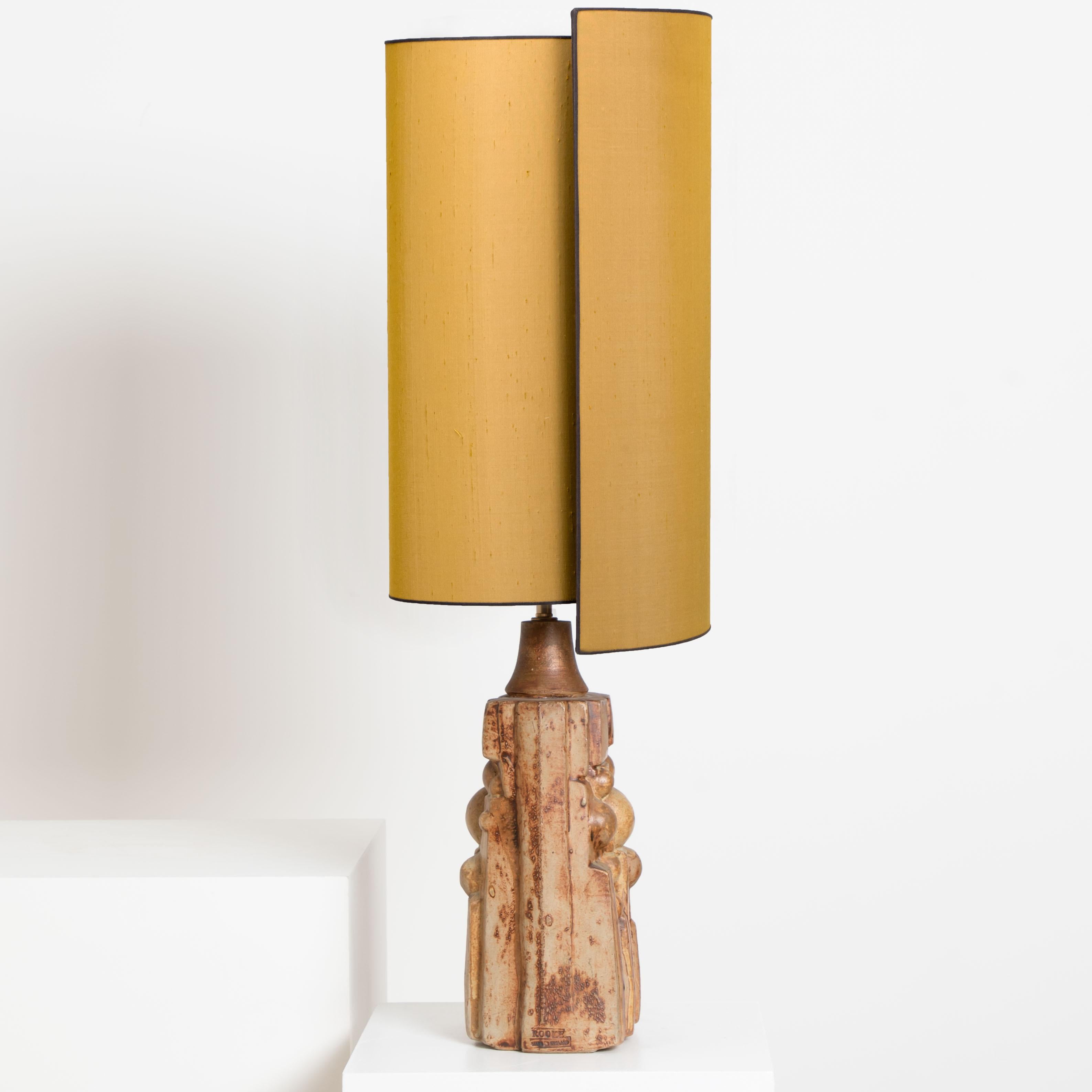 B. Rooke Ceramic Lamp with New Custom Made Silk Lampshade by René Houben, 1960s 9