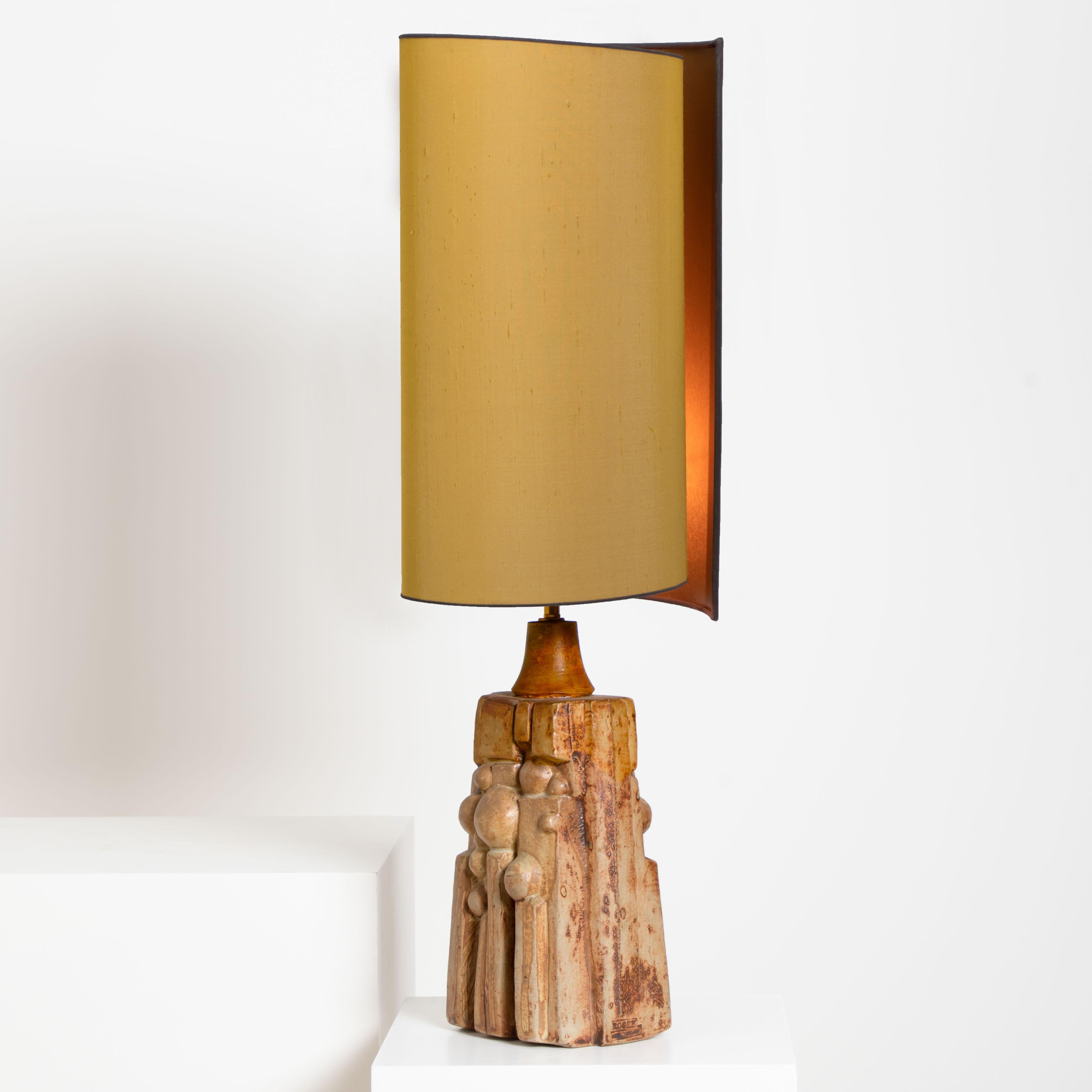British B. Rooke Ceramic Lamp with New Custom Made Silk Lampshade by René Houben, 1960s