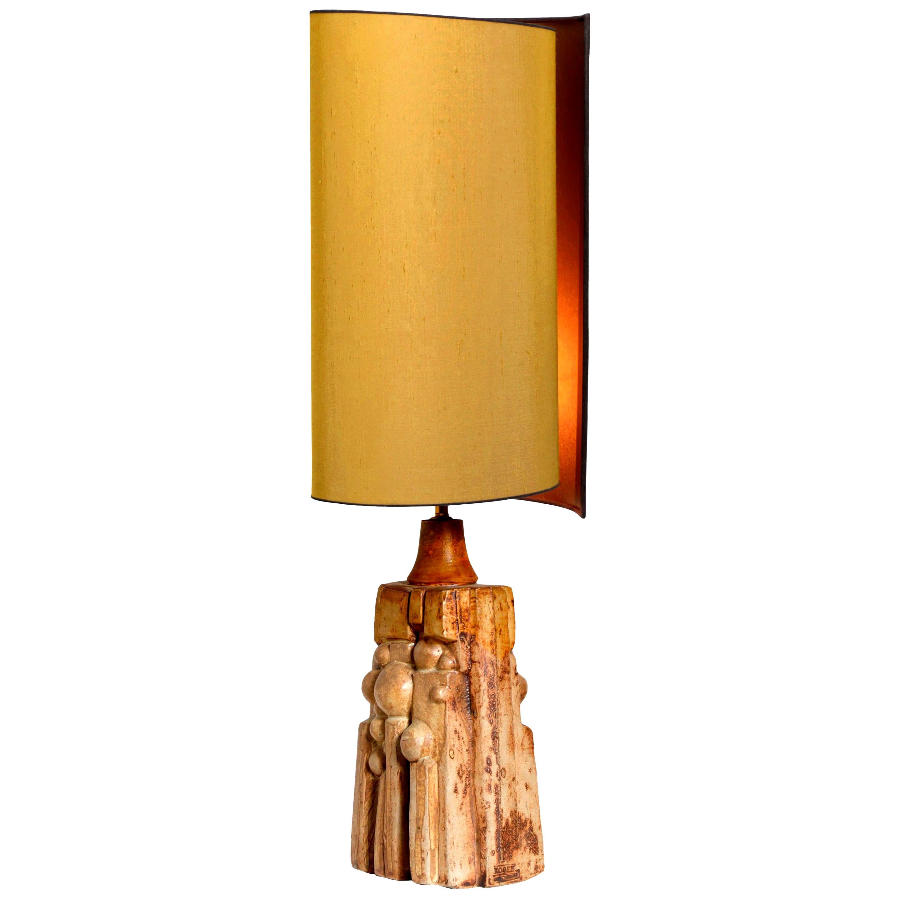 B. Rooke Ceramic Lamp with New Custom Made Silk Lampshade by René Houben, 1960s