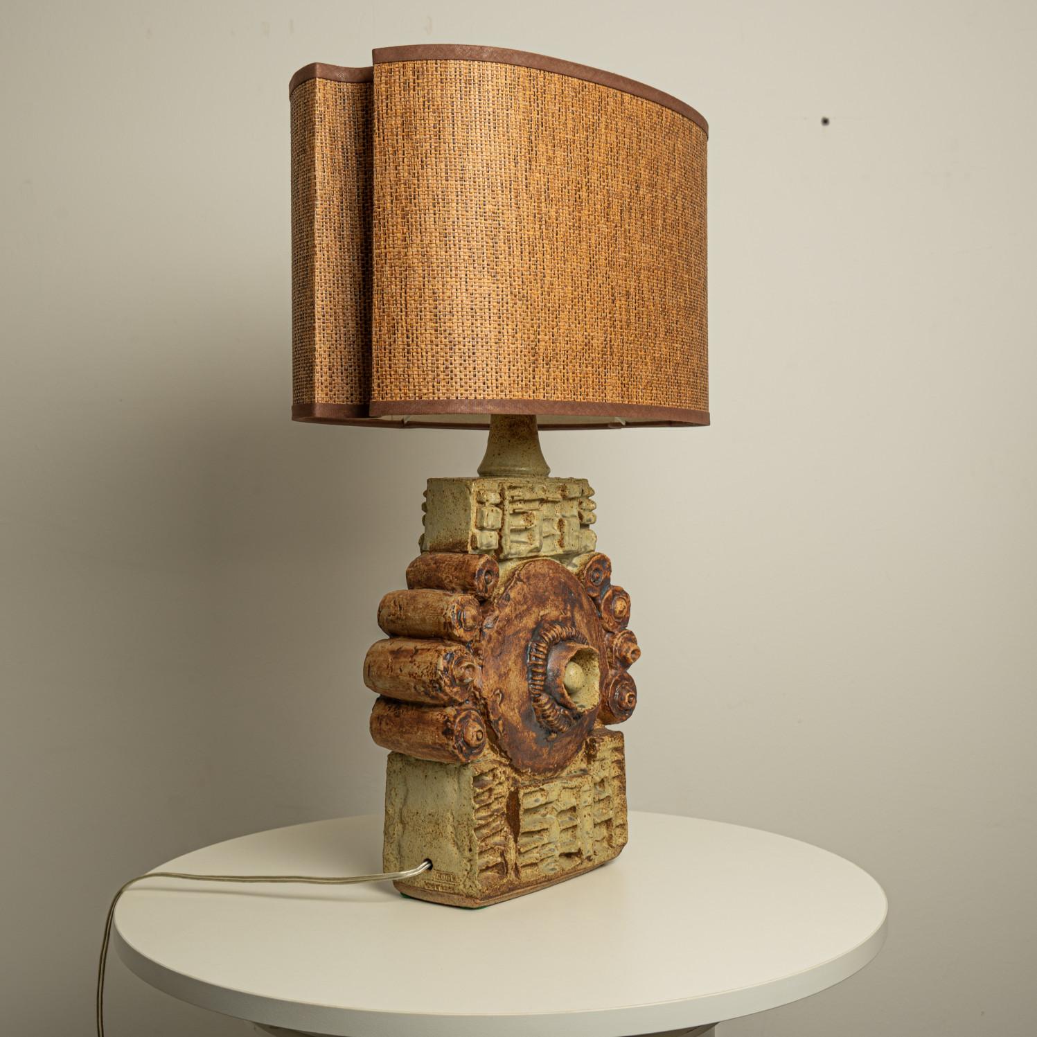 B. Rooke Ceramic Table Lamp with Custom Made Lampshade René Houben, 1960s Bon état - En vente à Rijssen, NL