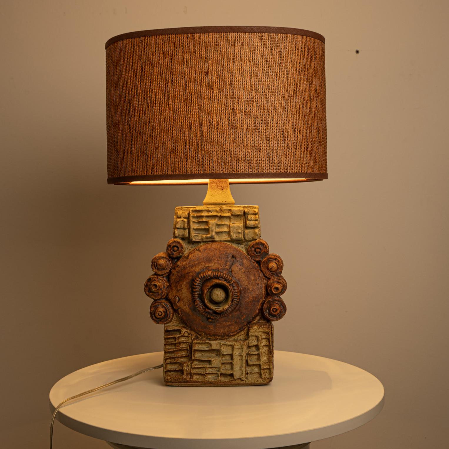 20ième siècle B. Rooke Ceramic Table Lamp with Custom Made Lampshade René Houben, 1960s en vente