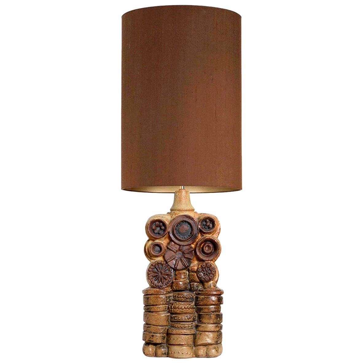 Large B. Rooke Ceramic Table Lamp with Custom Made Silk Lampshade by René Houben For Sale at 1stDibs
