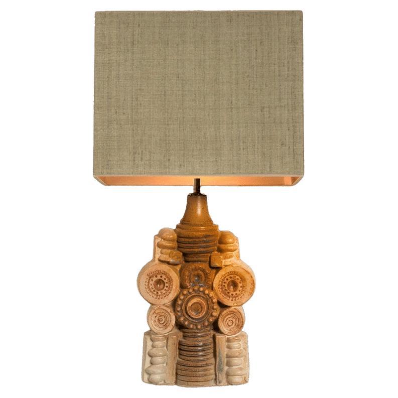 B. Rooke Keramische Tischlampe mit CUSTOM MADE Seidenschirm René Houben, 1960er Jahre (
