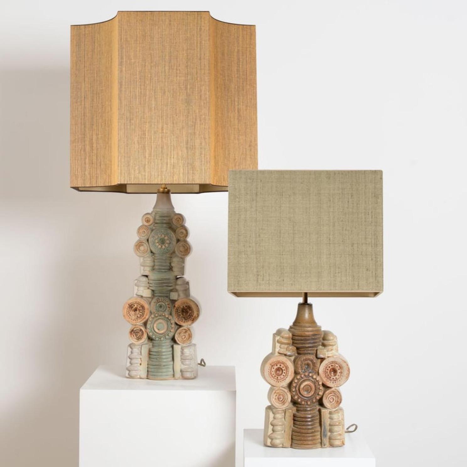 B. Lampe de table en céramique Rooke avec abat-jour en soie fait sur mesure René Houben, 1960s en vente 2