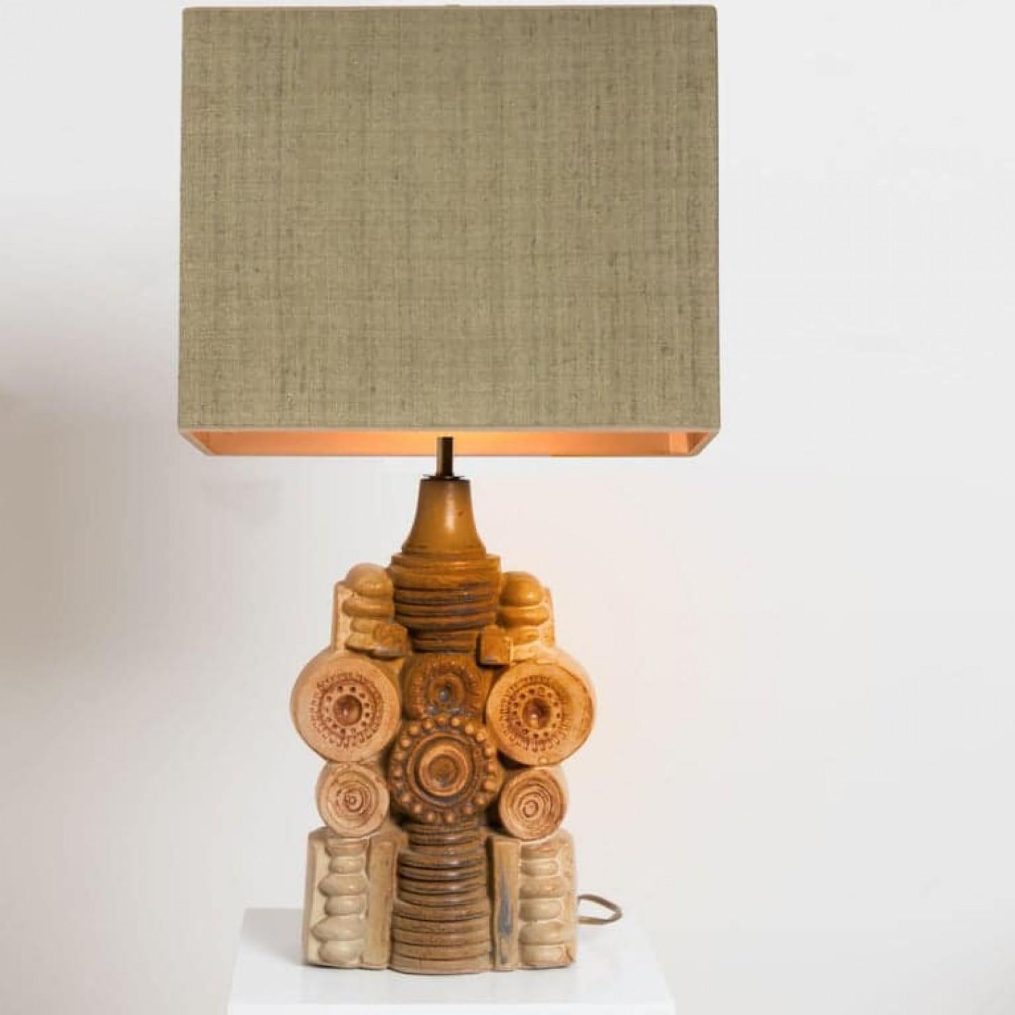 Mid-Century Modern B. Rooke Ceramic Table Lamp with Custom Made Silk Lampshade René Houben, 1960s For Sale
