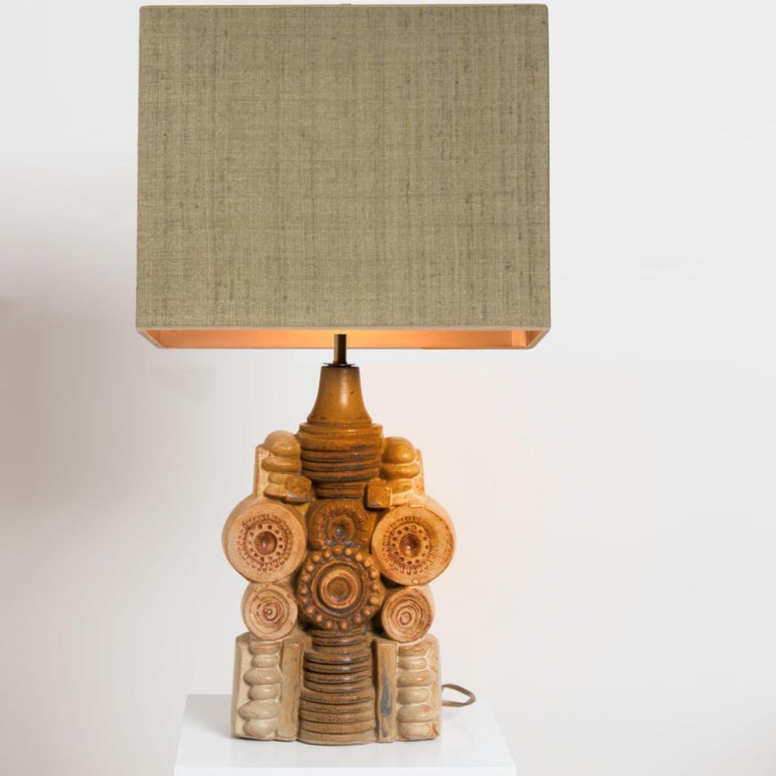 English B. Rooke Ceramic Table Lamp with Custom Made Silk Lampshade René Houben, 1960s For Sale