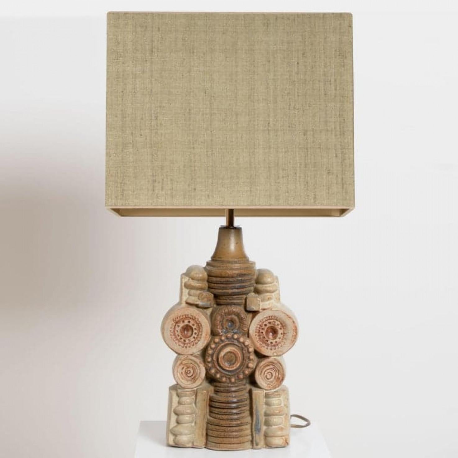 Other B. Rooke Ceramic Table Lamp with Custom Made Silk Lampshade René Houben, 1960s For Sale