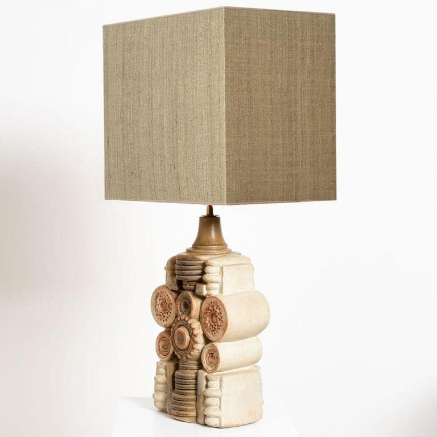 B. Rooke Ceramic Table Lamp with Custom Made Silk Lampshade René Houben, 1960s In Good Condition For Sale In Rijssen, NL