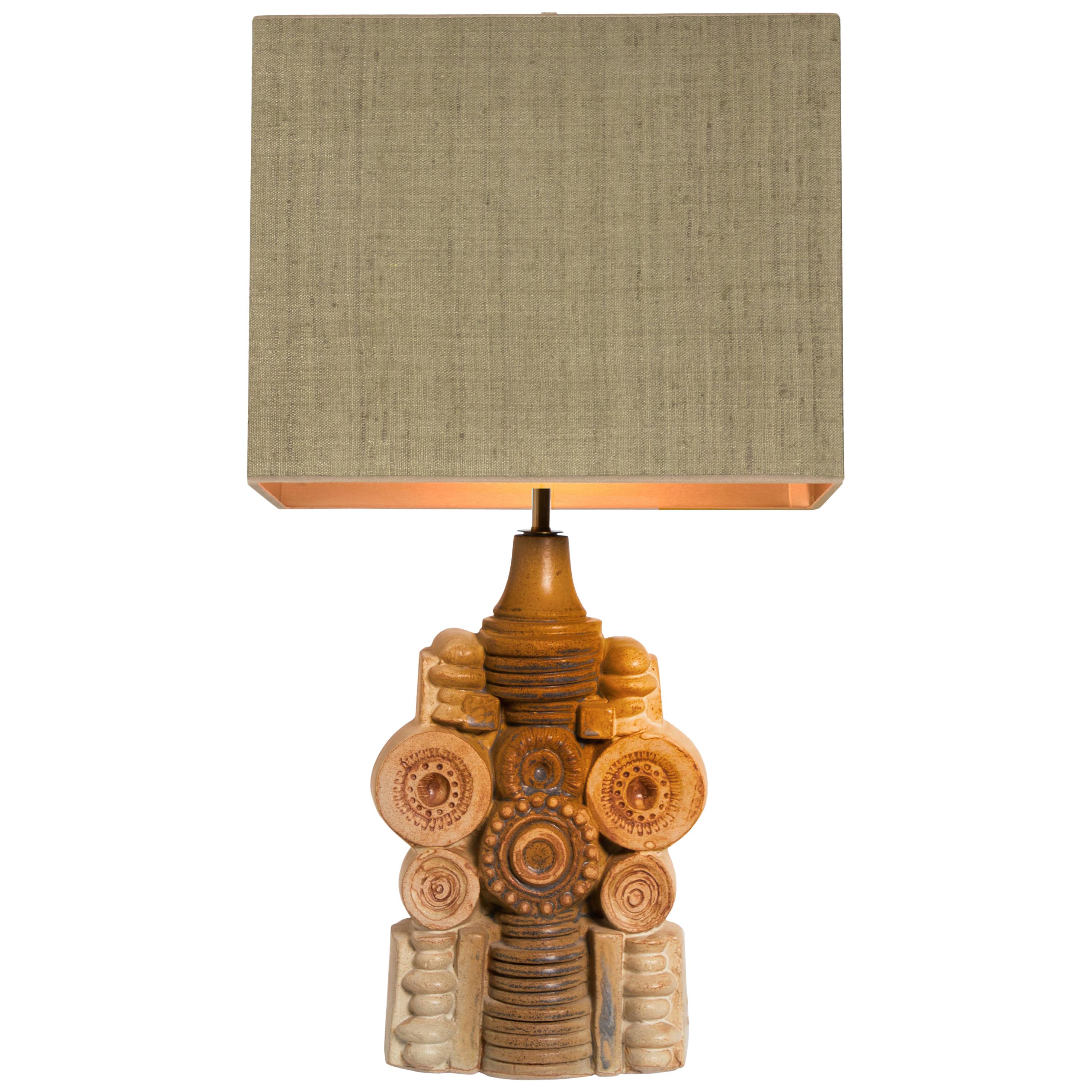 Large B. Rooke Ceramic Table Lamp with Custom Made Silk Lampshade by René Houben For Sale at 1stDibs