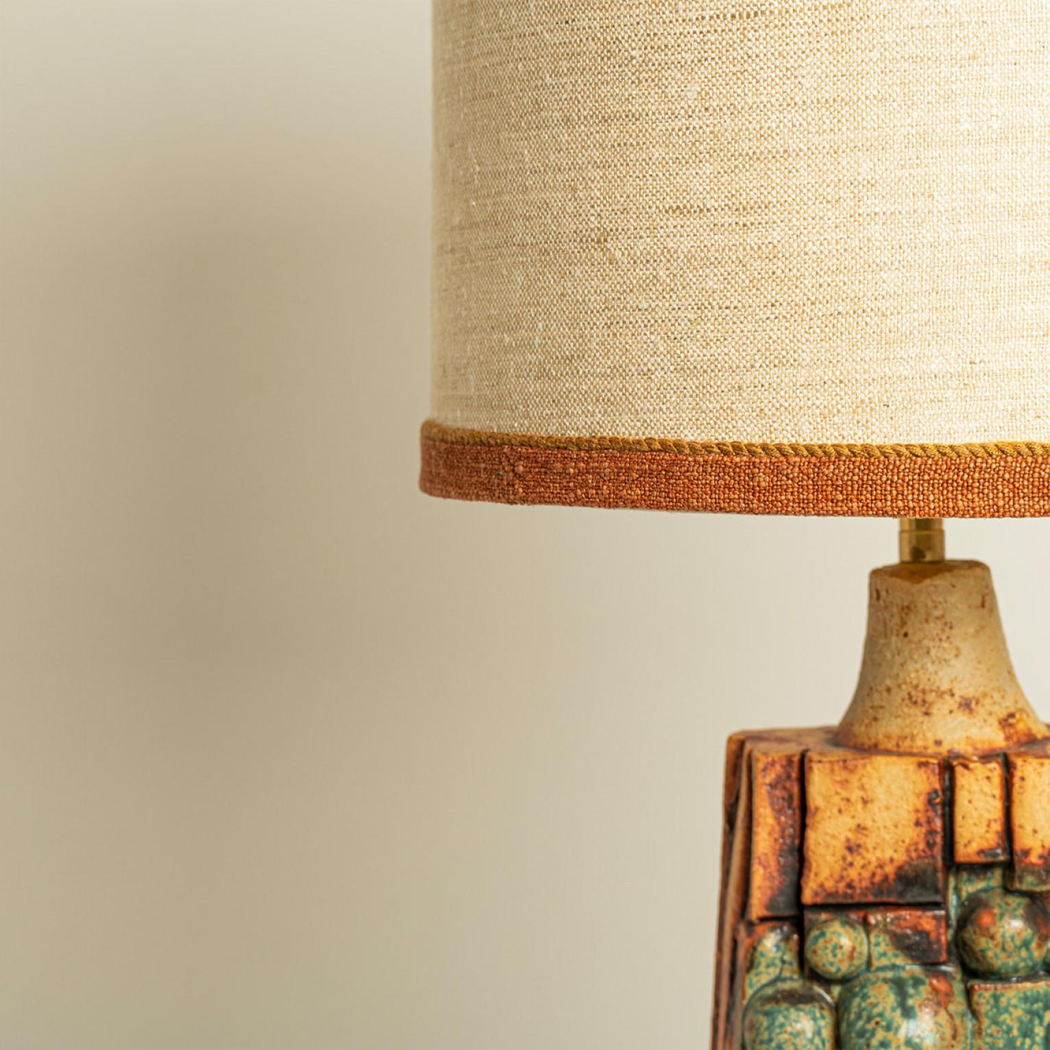 Mid-Century Modern B. Rooke Ceramic Table Lamp with Custom Silk Lampshade René Houben, 1960s For Sale