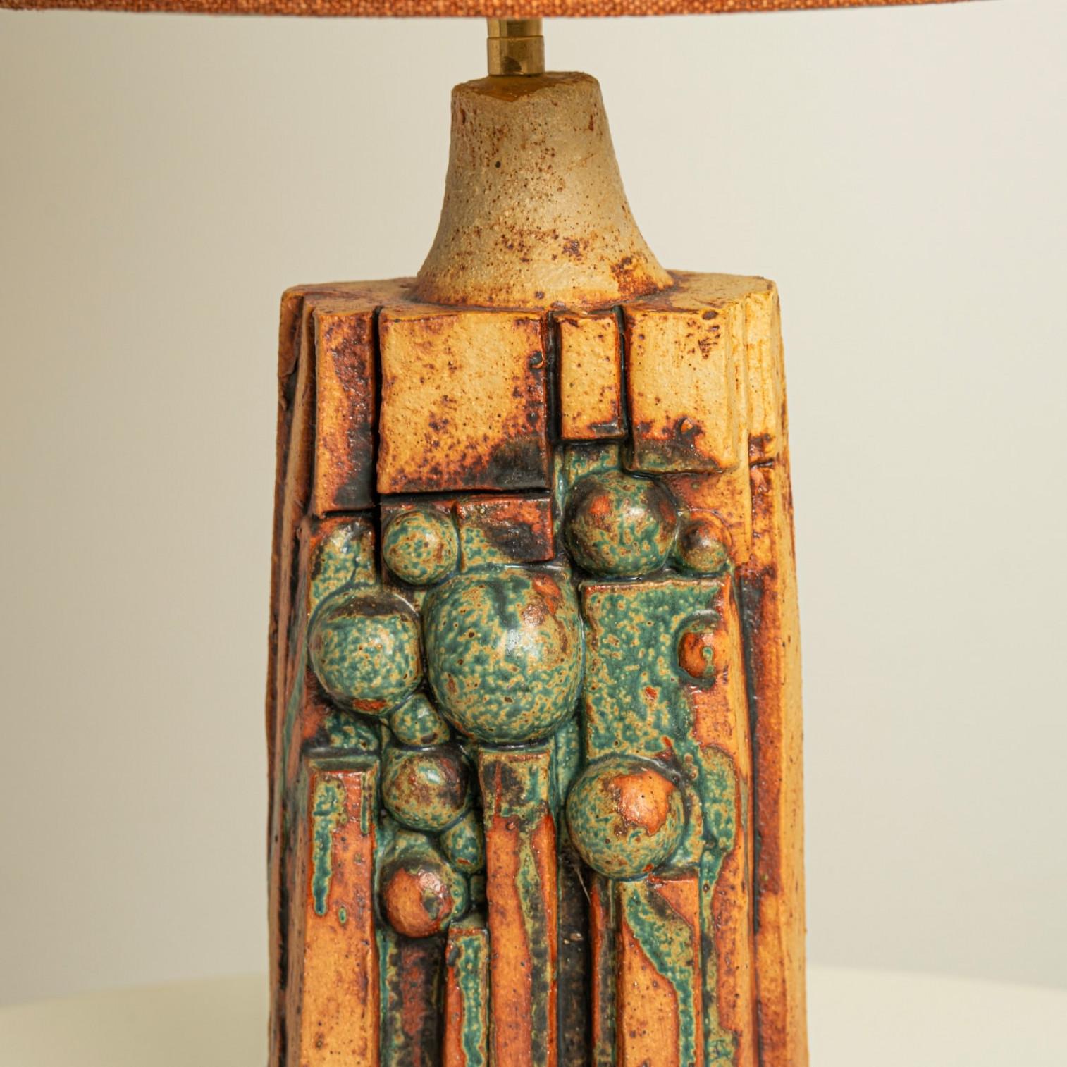 English B. Rooke Ceramic Table Lamp with Custom Silk Lampshade René Houben, 1960s For Sale