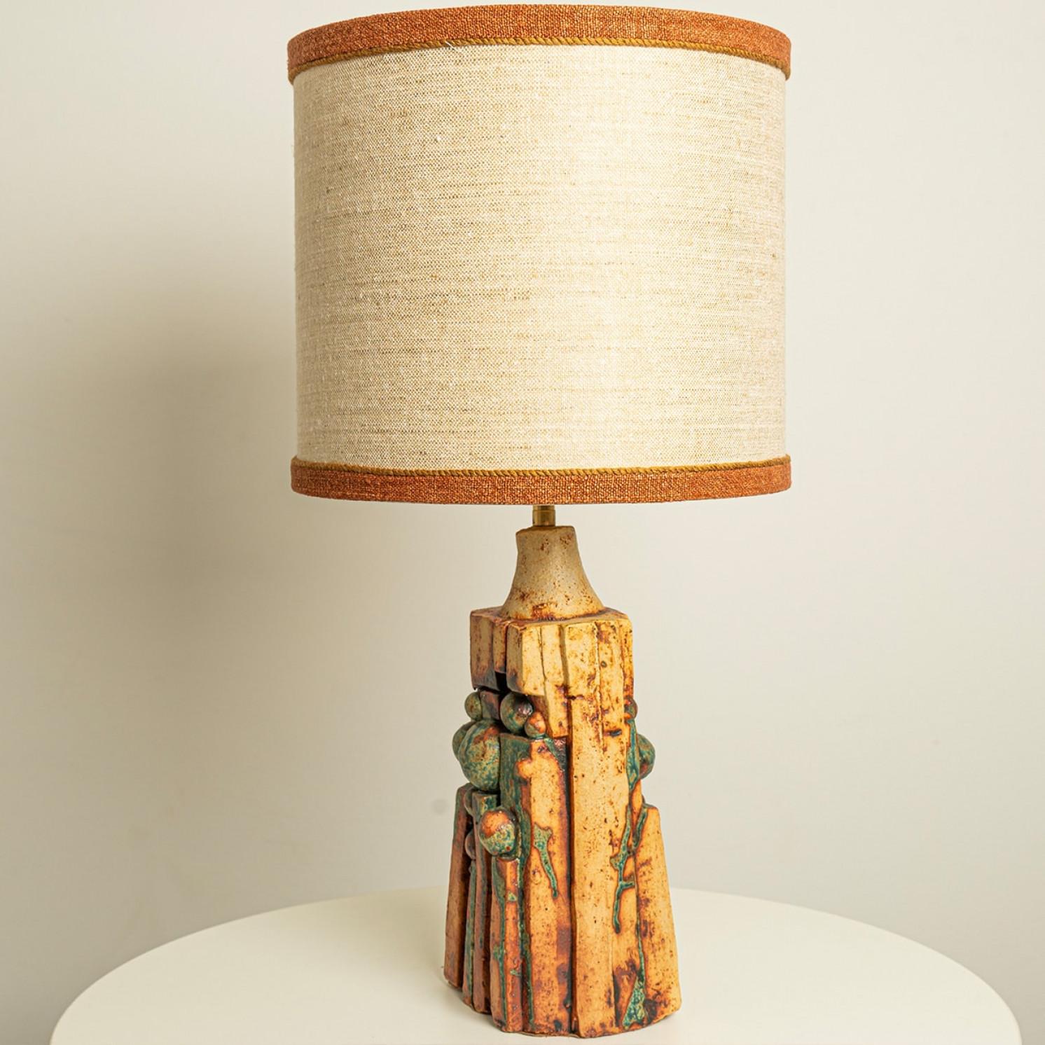 Metal B. Rooke Ceramic Table Lamp with Custom Silk Lampshade René Houben, 1960s For Sale