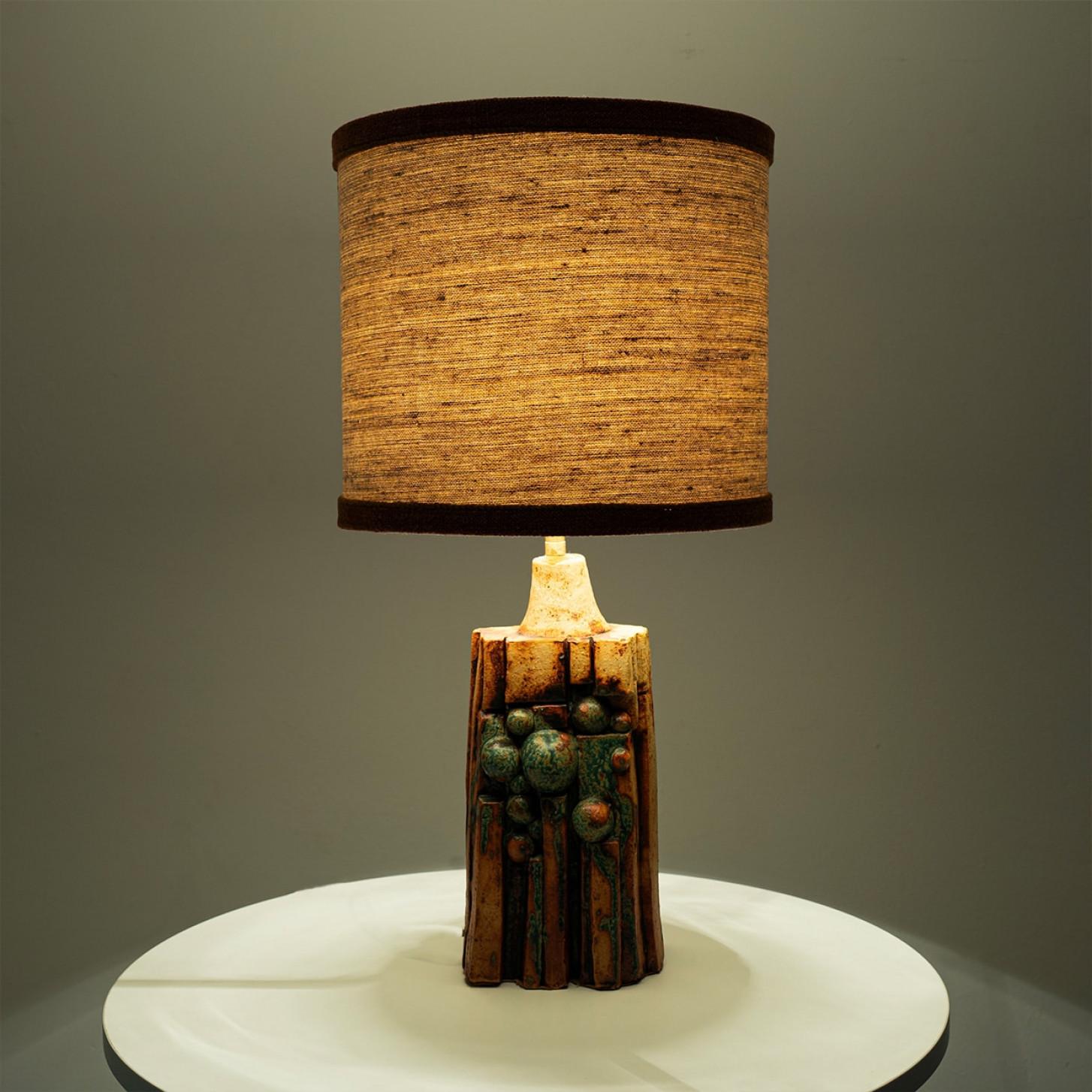 B. Rooke Ceramic Table Lamp with Custom Silk Lampshade René Houben, 1960s For Sale 1