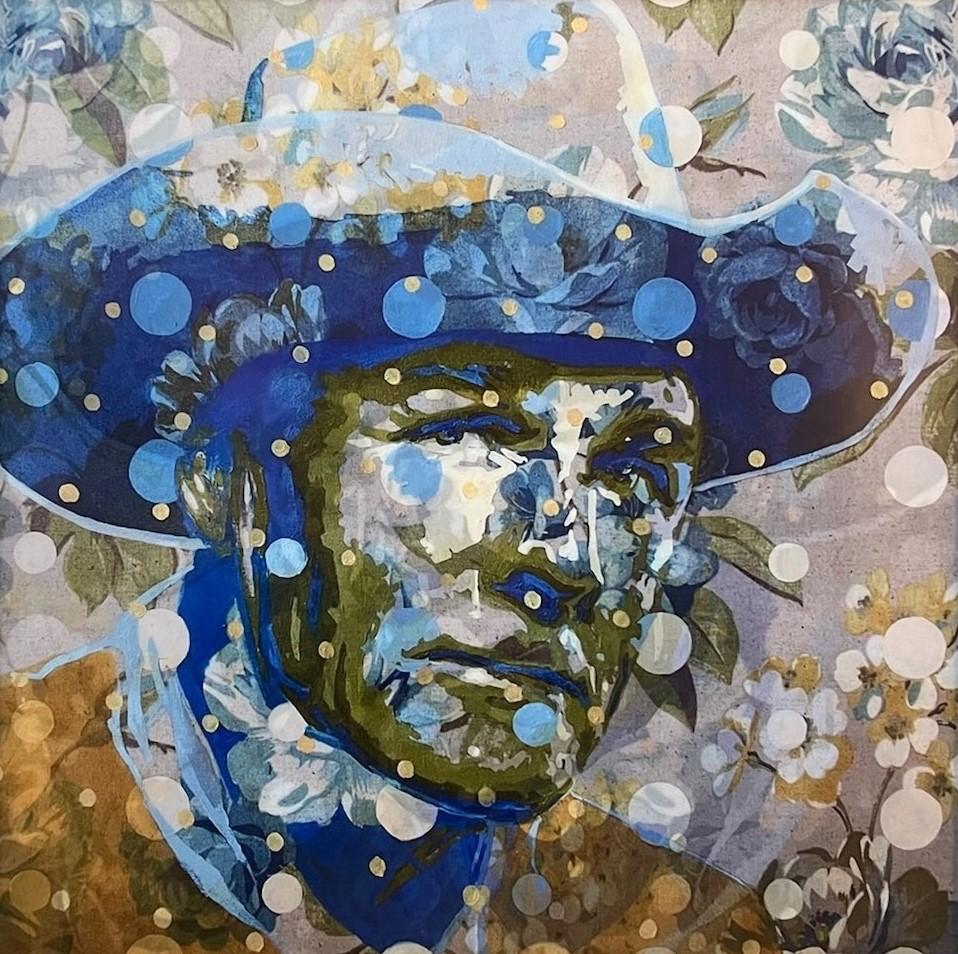 B Shawn Cox Portrait Print - Blue (1/20), Western Contemporary Limited Lenticular Cowboy