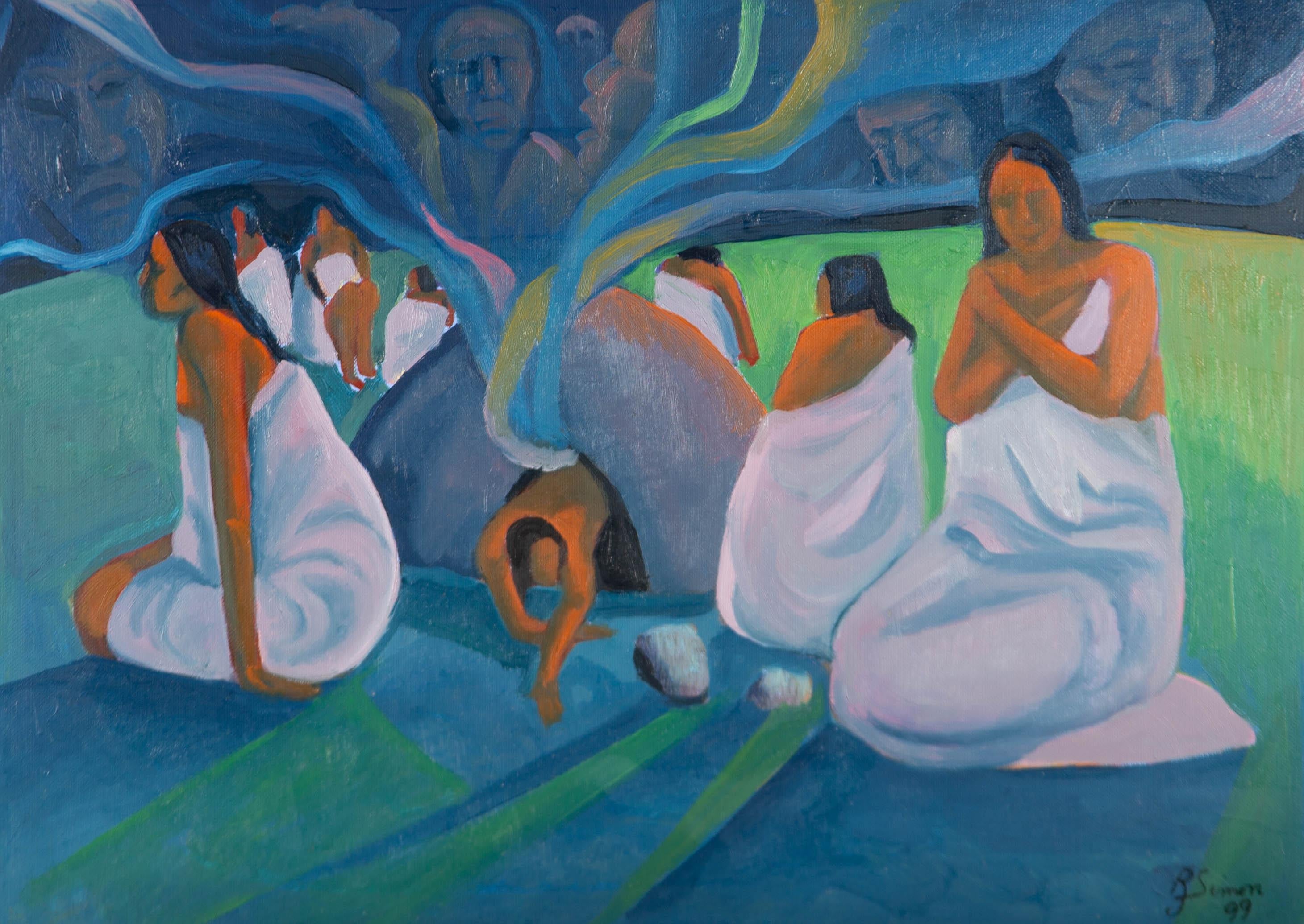 B. Simon - Signiert und gerahmt 1999 Acryl, Sweat Lodge im Angebot 1