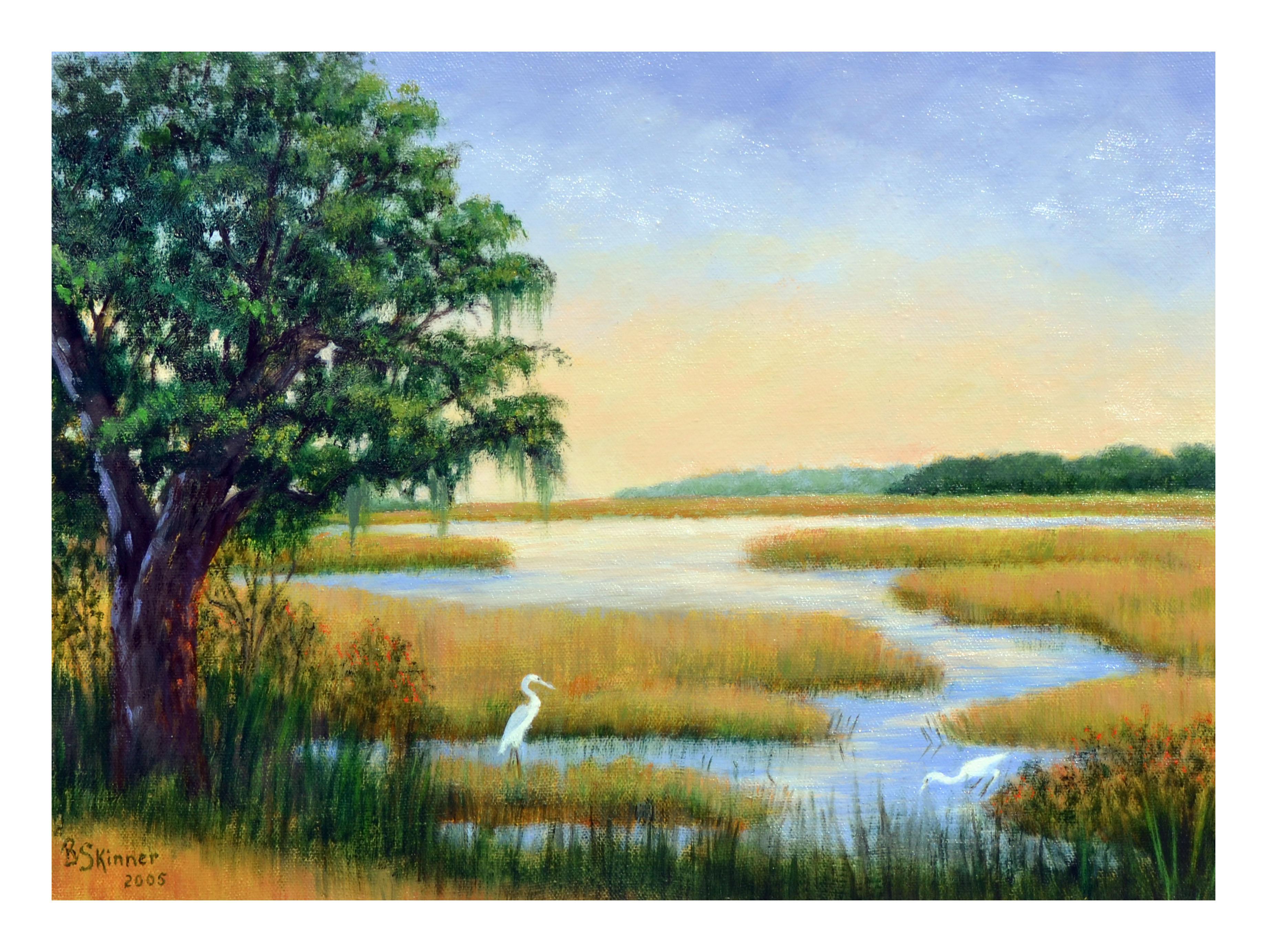 Elkhorn Slough - Paesaggio californiano in olio su tela - Painting di B. Skinner