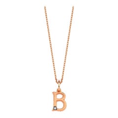 B Small Necklace in 14 Karat Rose Gold with 0.01ct White Diamond