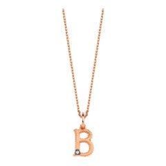 Petit collier B en or rose 14 carats et diamants blancs 0,01 carat