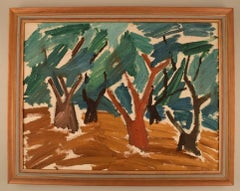 B. Stålfors, Swedish Artist, Oil on Canvas, Modernist Forest Landscape