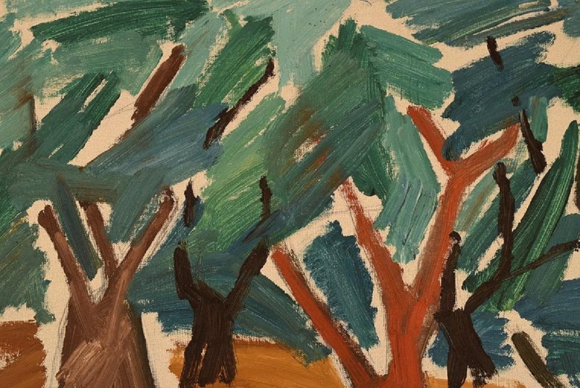 B. Stålfors, Swedish Artist, Oil on Canvas, Modernist Forest Landscape In Excellent Condition For Sale In Copenhagen, DK