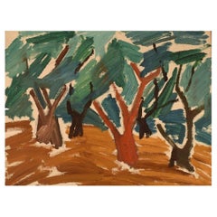 Vintage B. Stålfors, Swedish Artist, Oil on Canvas, Modernist Forest Landscape