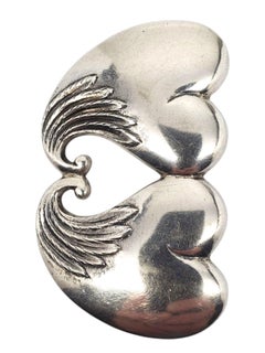 B. Sterling Silver Hand Made Double Heart Wing Brooch #21476