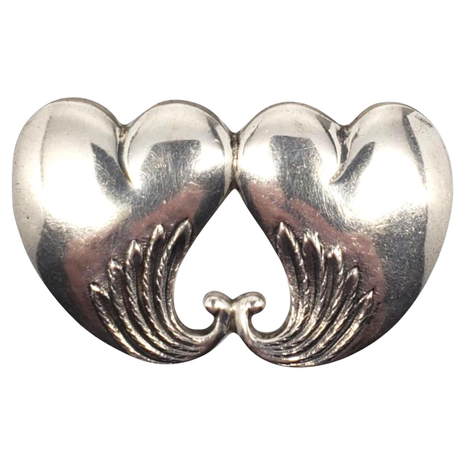 B. Sterling Silver Hand Made Double Heart Wing Brooch #21476