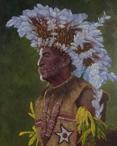 B. Strauss - Framed 20th Century Acrylic, Man in a Blue Feather Headdress