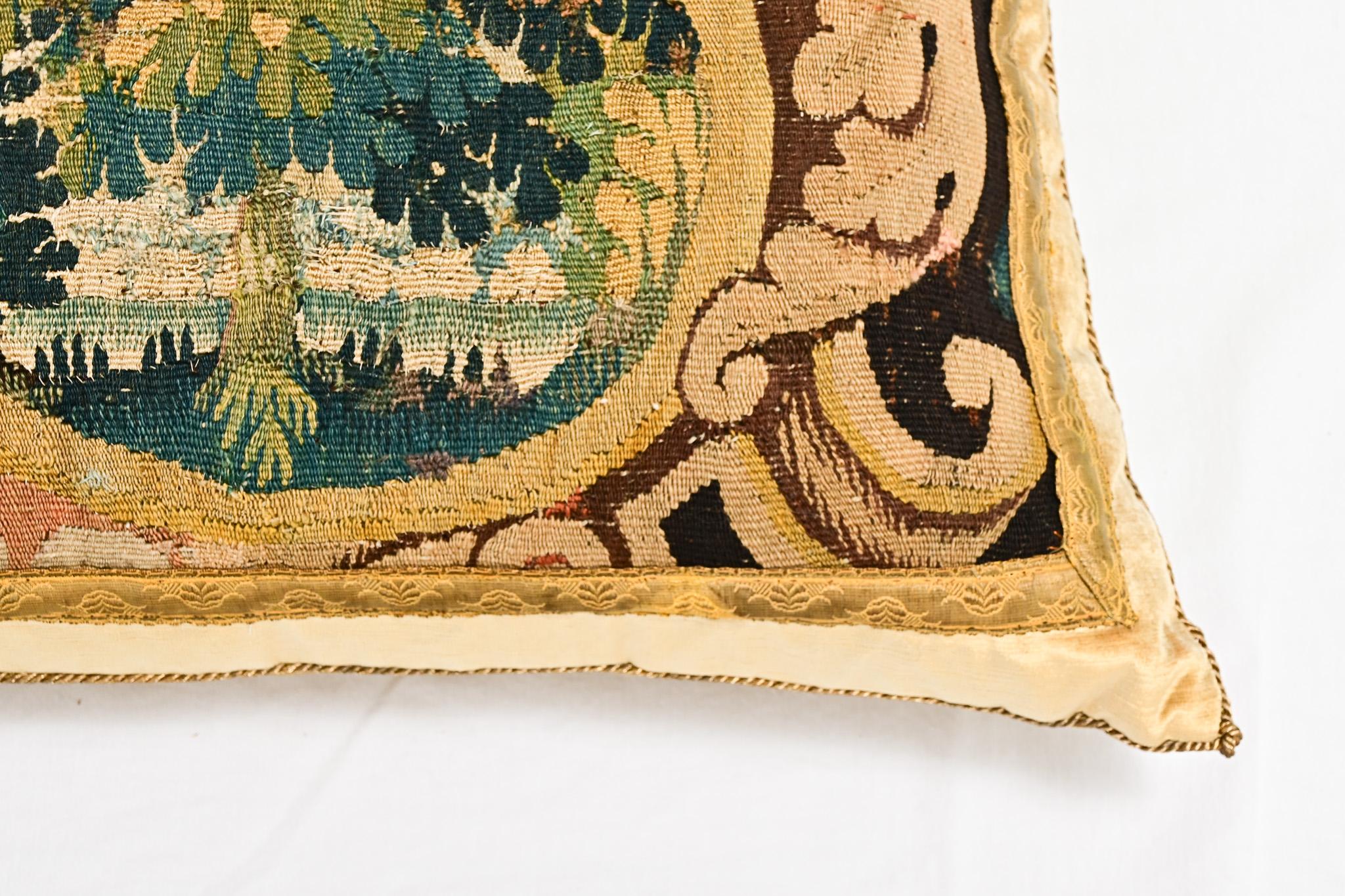 American B. Viz 18th Century Tapestry Fragment Pillow For Sale