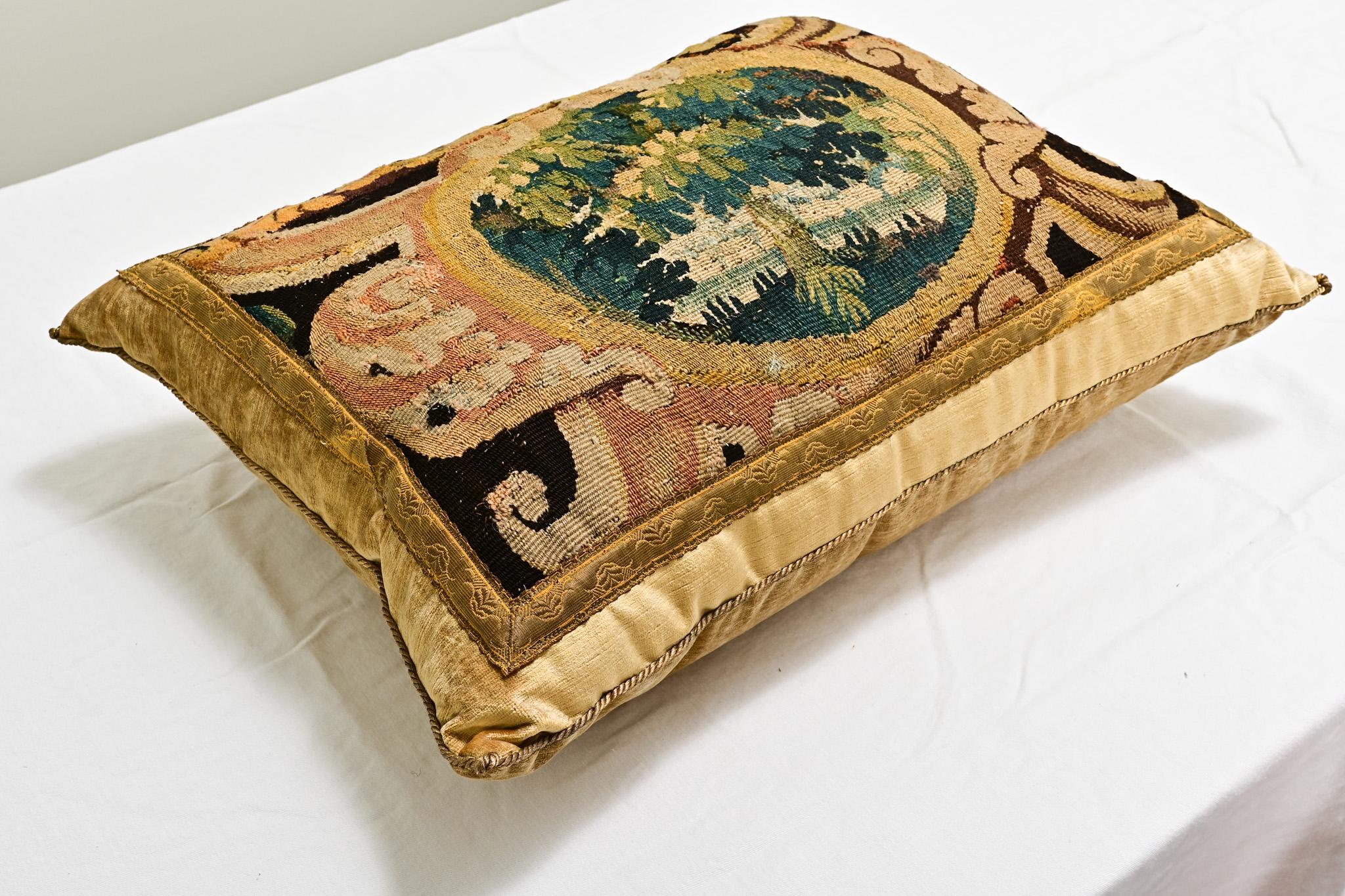 Hand-Woven B. Viz 18th Century Tapestry Fragment Pillow For Sale