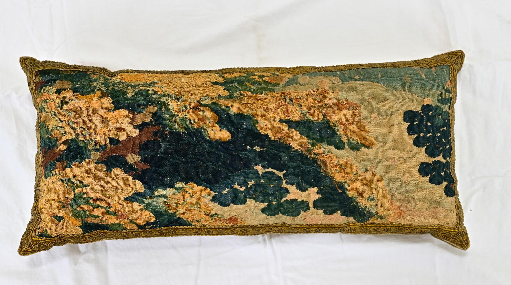French B. Viz Antique Tapestry Fragment Pillow