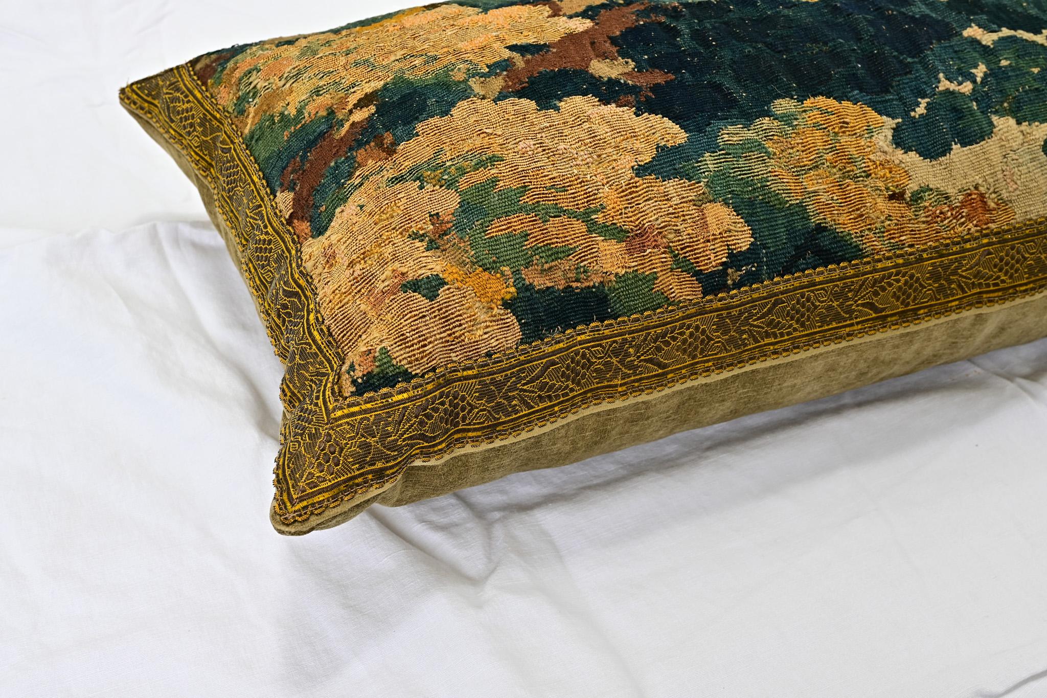Hand-Woven B. Viz Antique Tapestry Fragment Pillow
