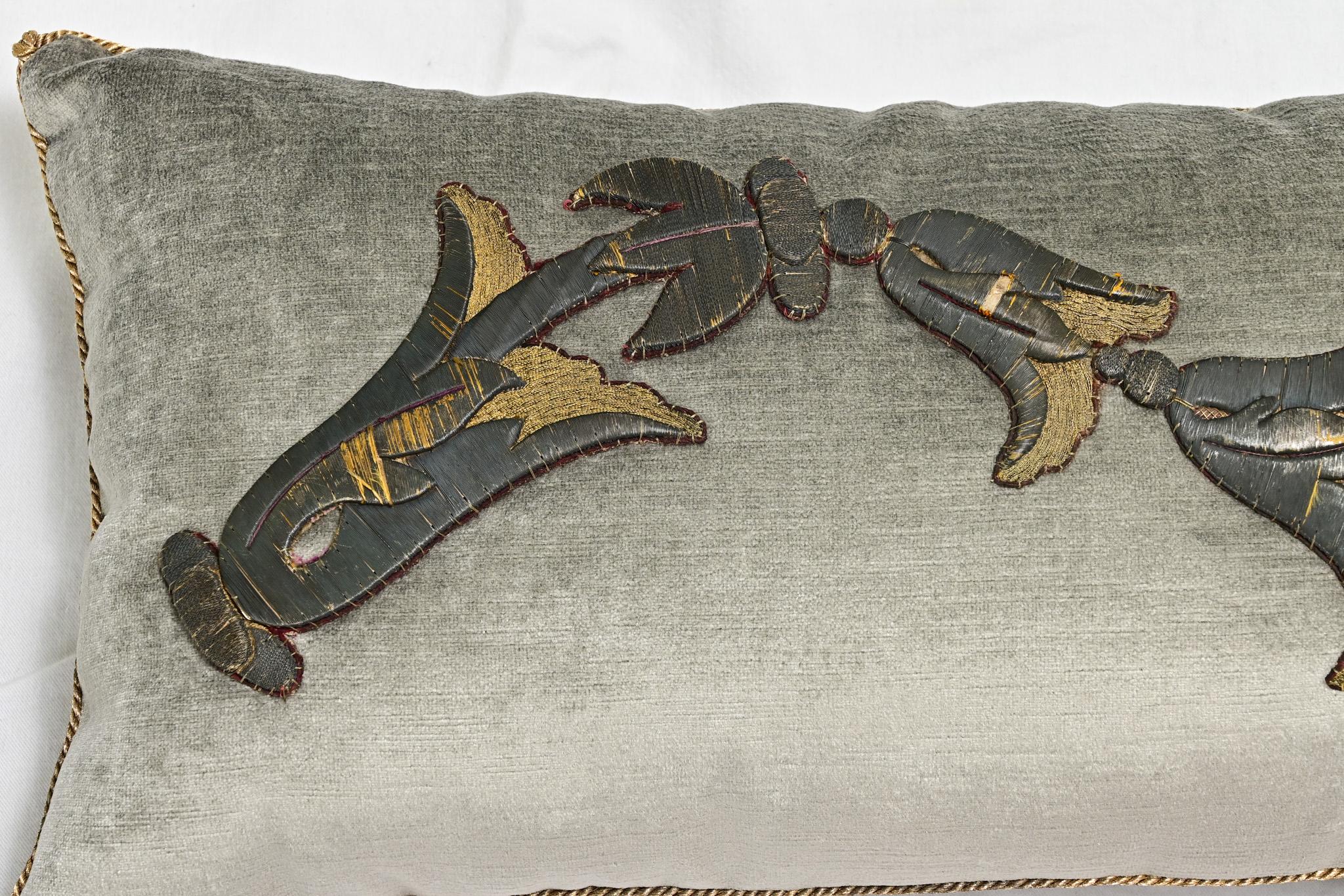 American B. Viz Raised Antique Embroidery Pillow For Sale