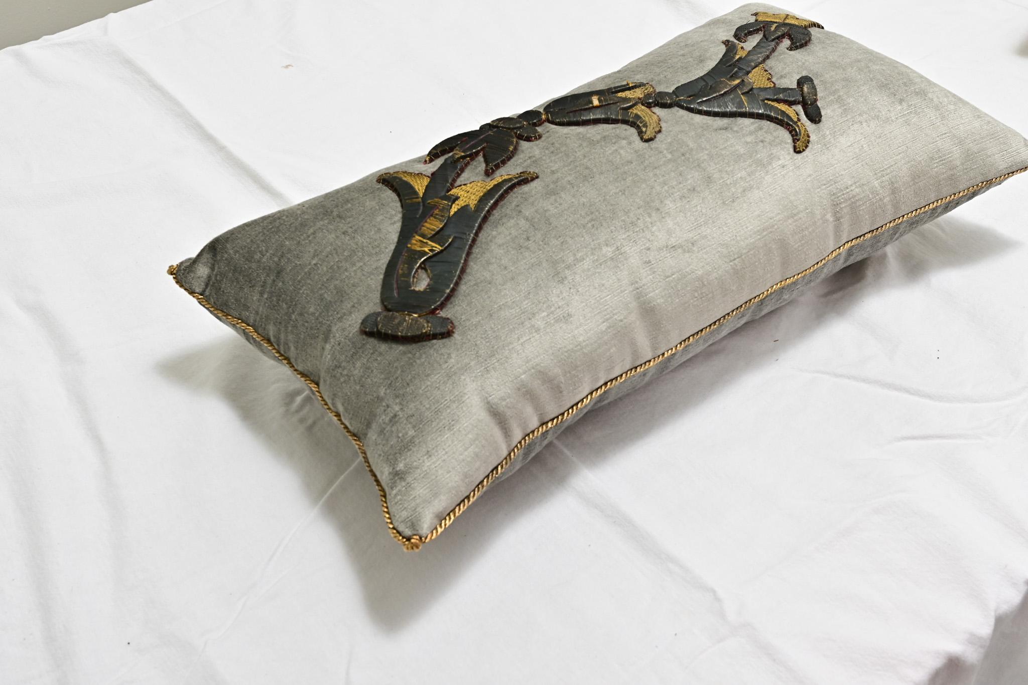 Hand-Woven B. Viz Raised Antique Embroidery Pillow For Sale