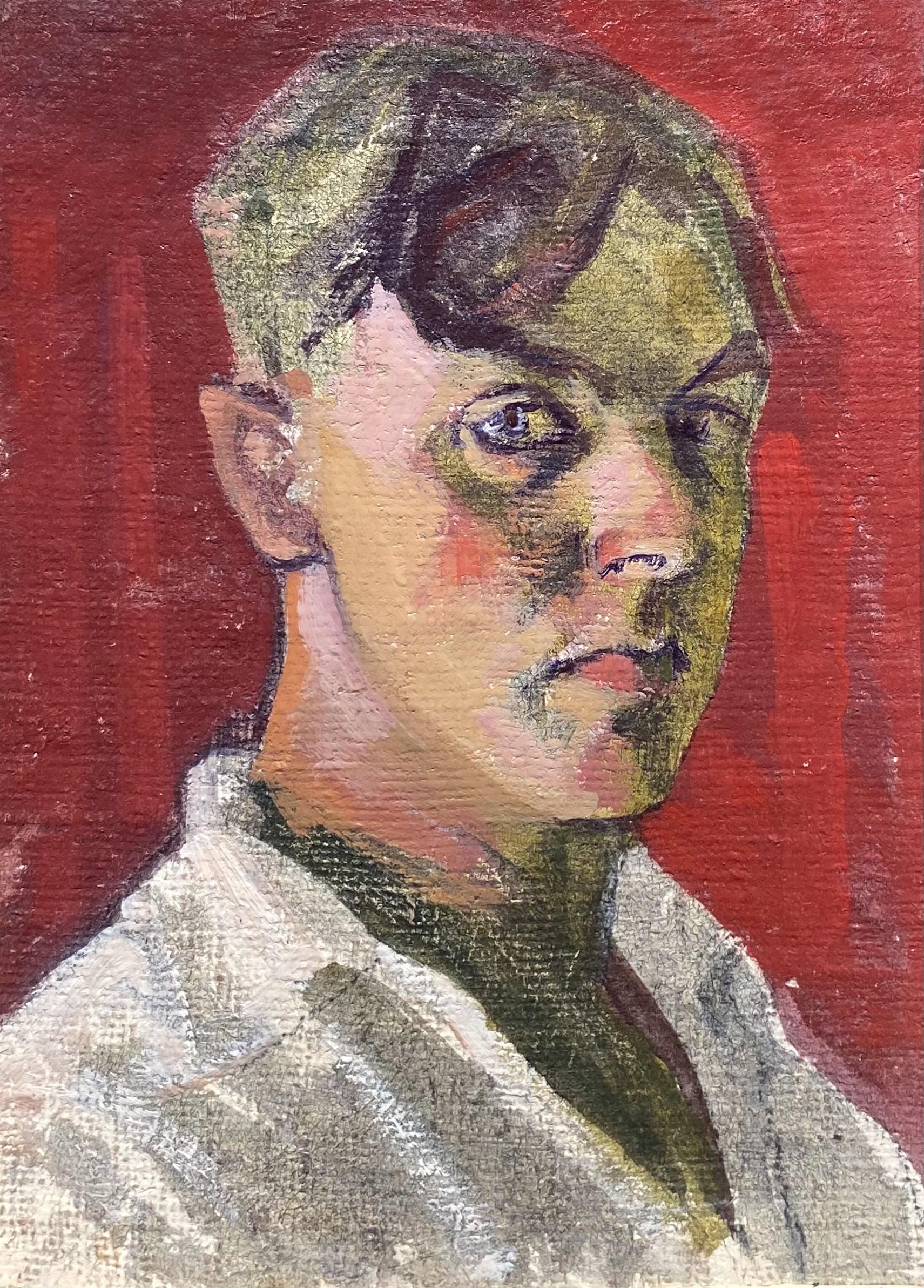 Portrait Painting B Ward - Peinture à l'huile - Self Portrait - Portrait du 20ème siècle