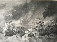 B.West Engraving "Naval Battle, Battle of the Houge" 18th Century