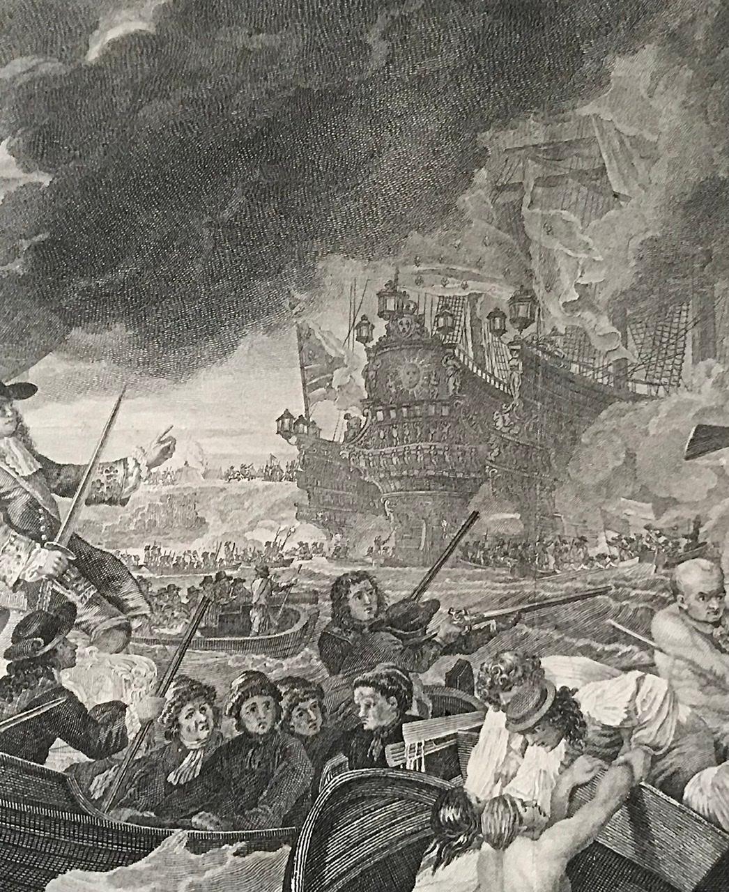 Français Gravure de B.West « bataille navale, bataille de la Houge », 18e siècle en vente