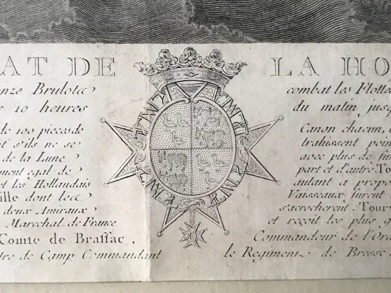 Gravure de B.West « bataille navale, bataille de la Houge », 18e siècle Bon état - En vente à Beuzevillette, FR