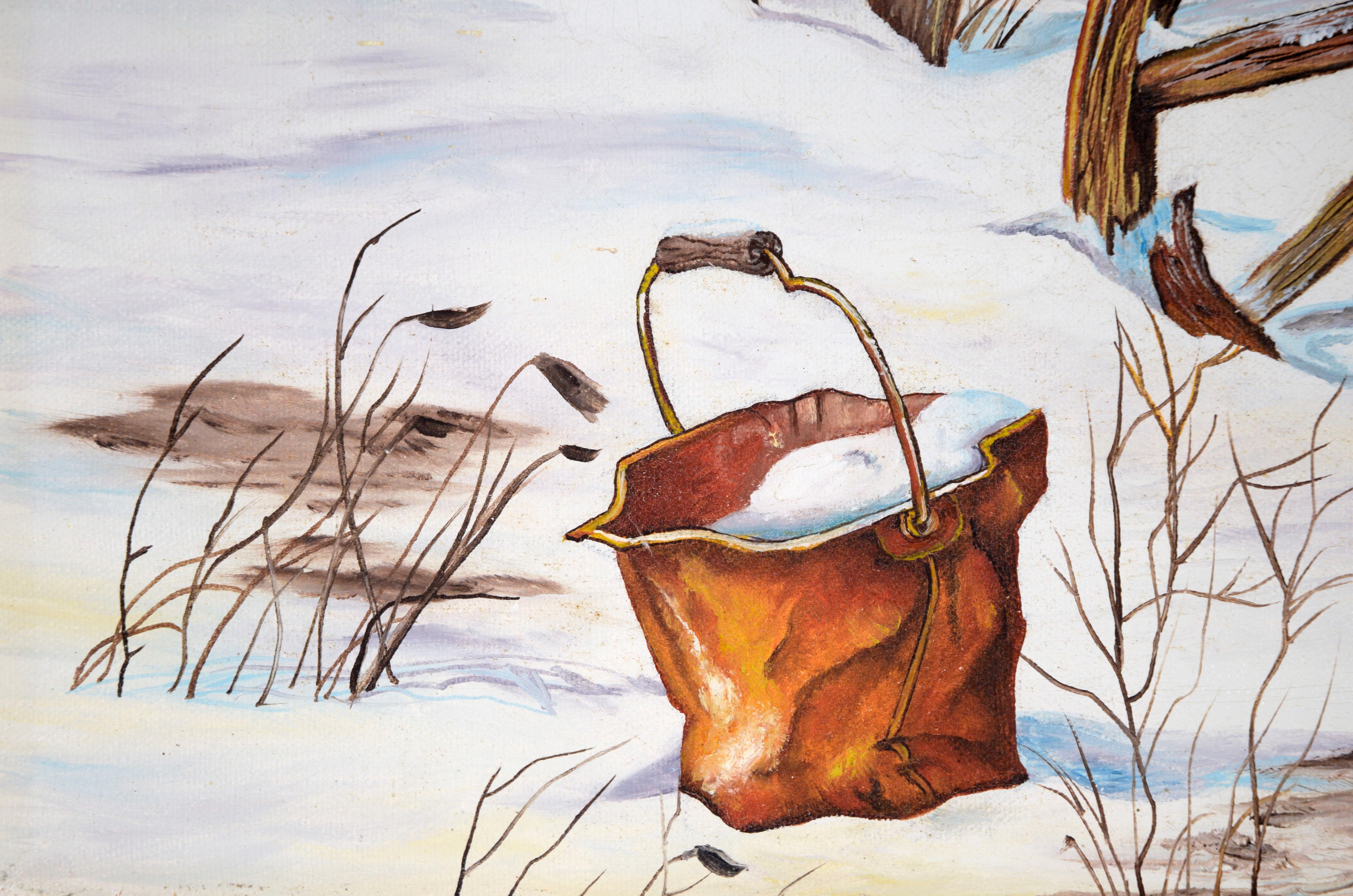Rueda de carreta rota en el deshielo, Pintura al óleo original sobre lienzo - Painting moderno estadounidense de B. Yockov