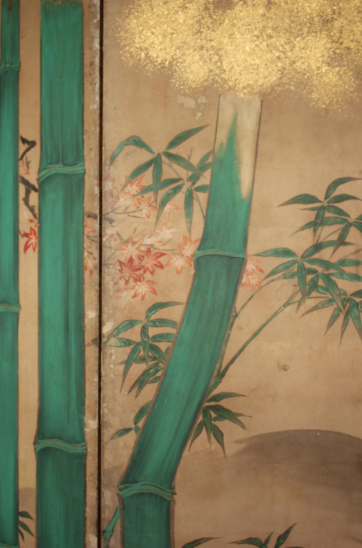 B1 Japanese Antiques Kano School, 6panel folding screen, crane&plants For Sale 7