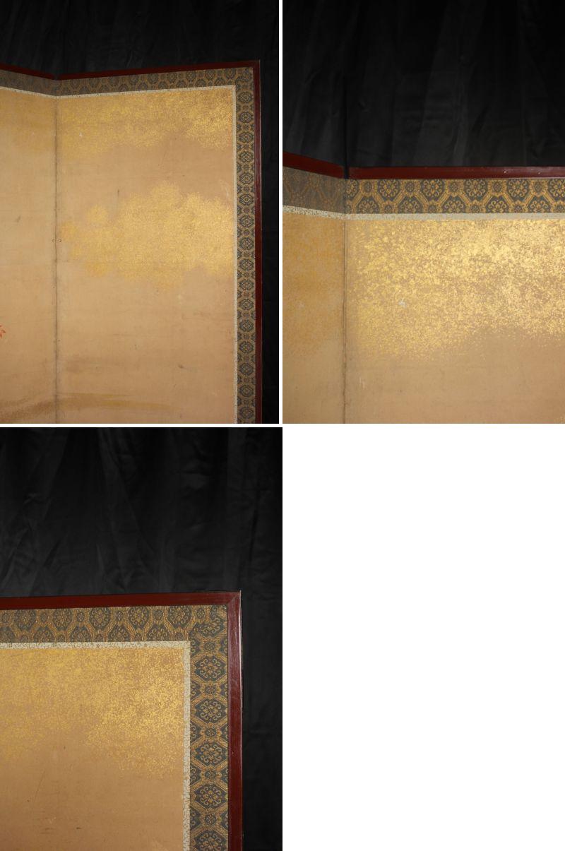 Hand-Painted B1 Japanese Antiques Kano School, 6panel folding screen, crane&plants For Sale