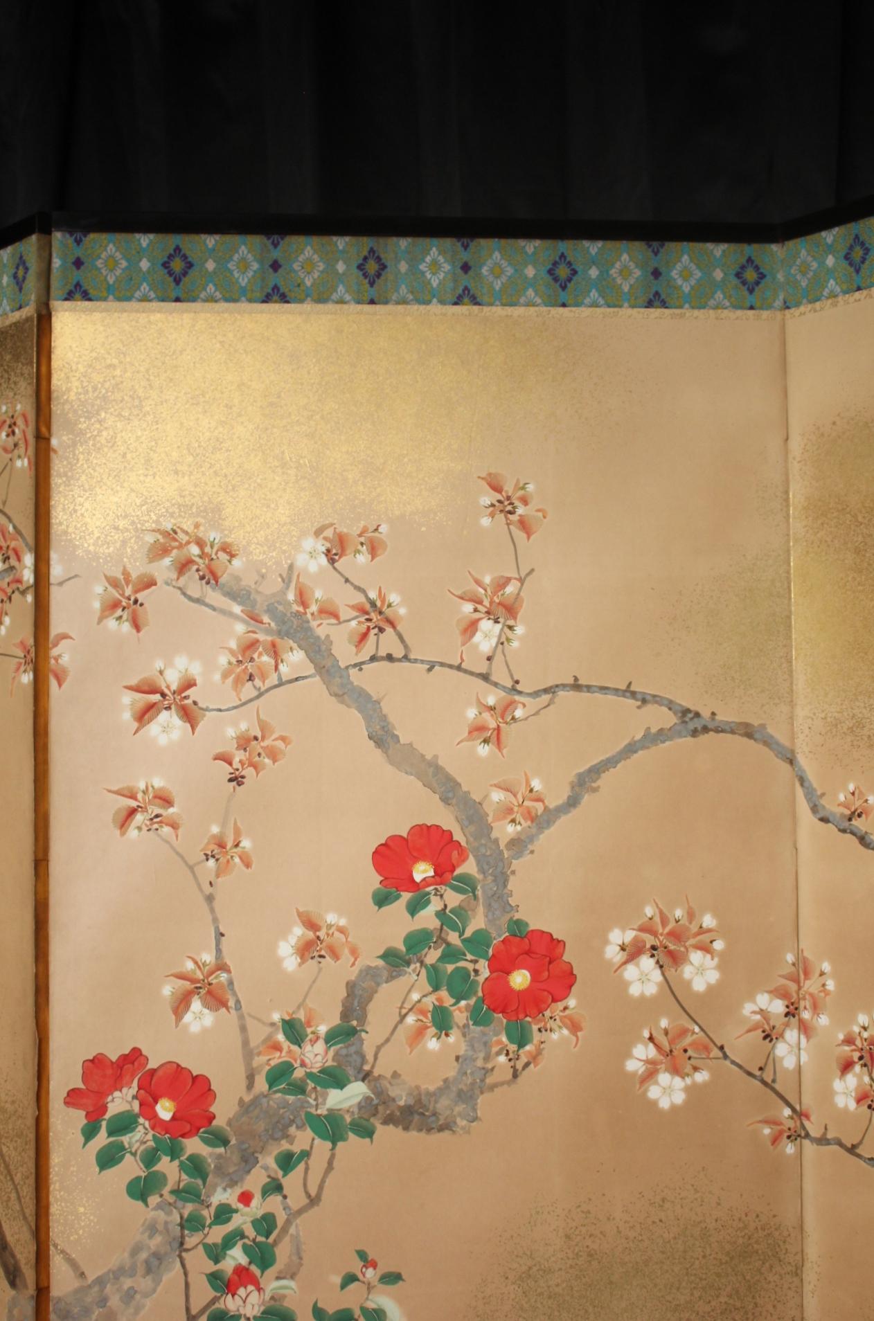B10 Japanese Antiques 6panels, Paper, folding Screen with Flower ＆ bird painting in vendita 3