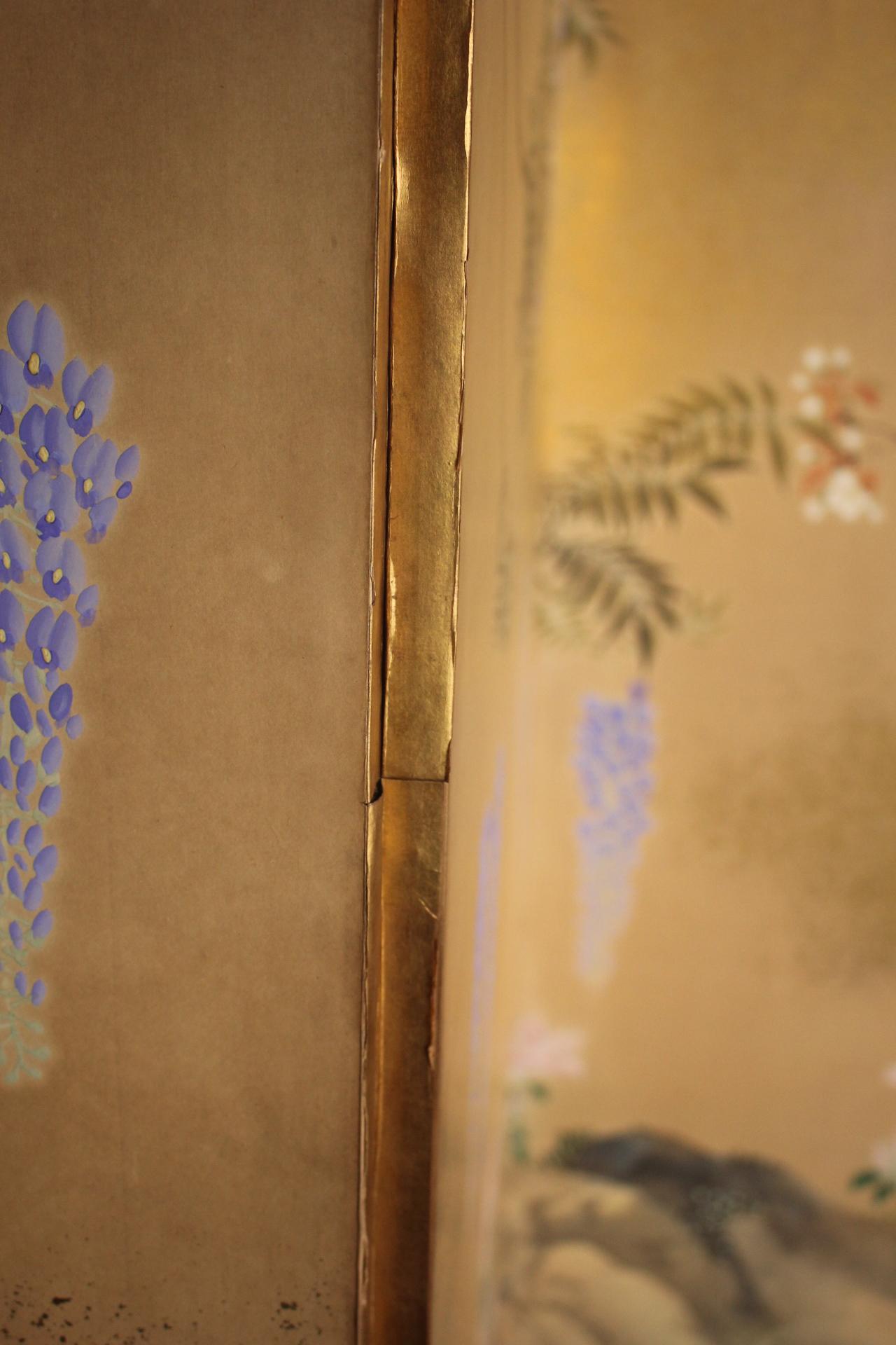 B10 Japanese Antiques 6panels, Paper, folding Screen with Flower ＆ bird painting in vendita 5