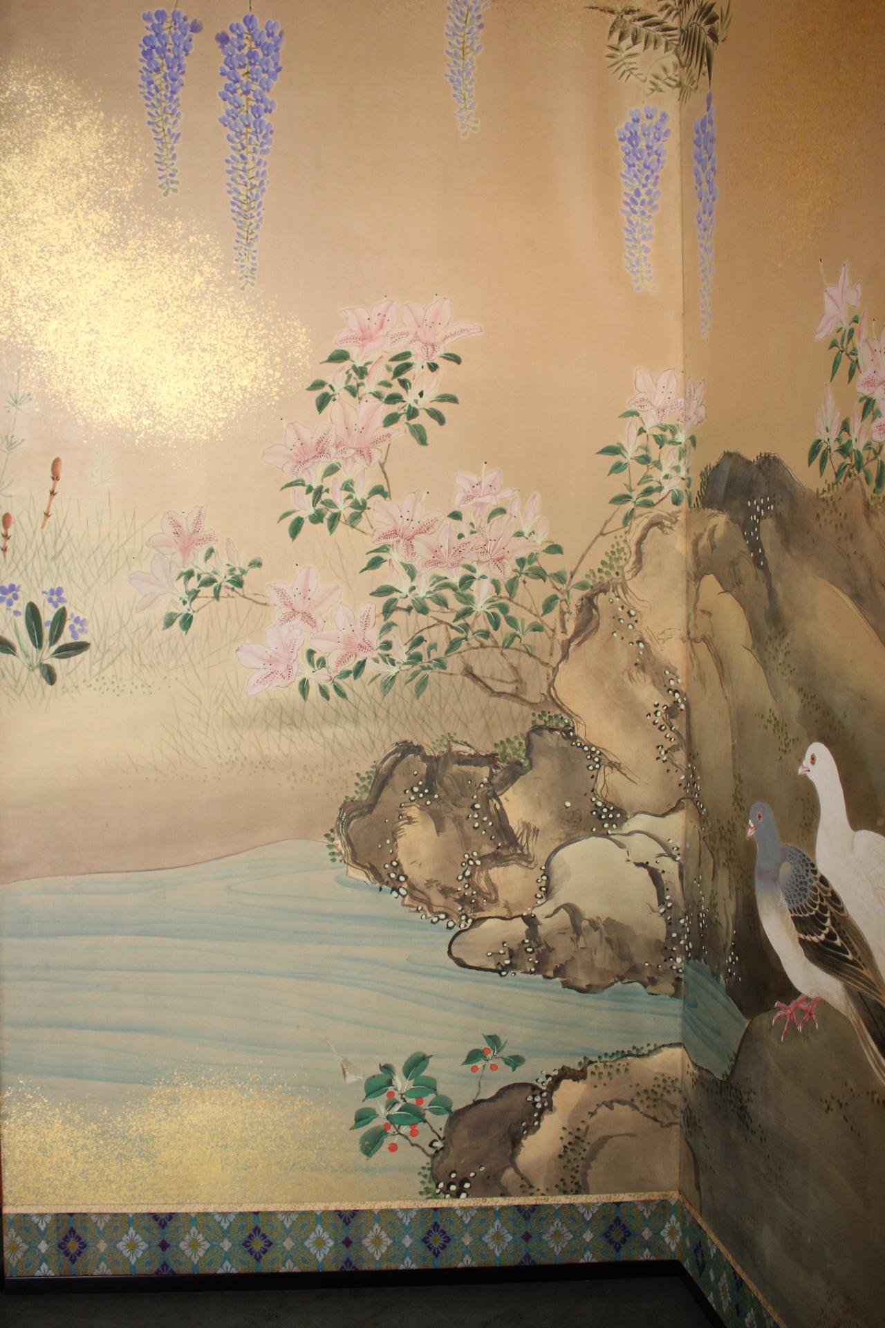 B10 Japanese Antiques 6panels, Paper, folding Screen with Flower ＆ bird painting in vendita 10