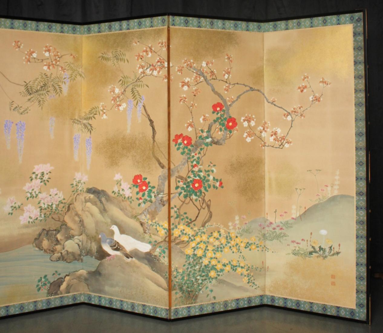 Giapponese B10 Japanese Antiques 6panels, Paper, folding Screen with Flower ＆ bird painting in vendita